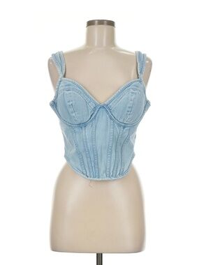 Pretty Little Thing Washed Blue Hip Hem  Cup Bust Denim Corset Tank Top 8